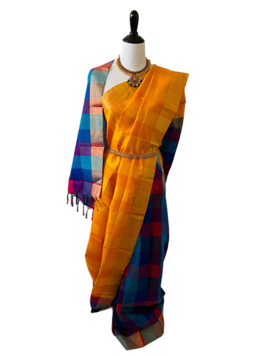 Jute & Mulberry Silk half and half saree from Kanchipuram | Handwoven | Ships from California